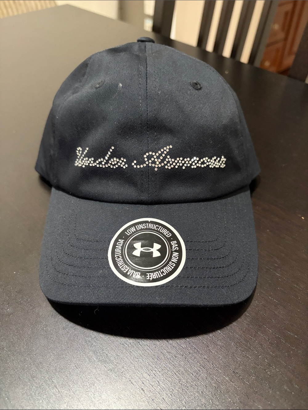 Under Armour jeweled logo Crystal Script navy Baseball Cap Brand New!